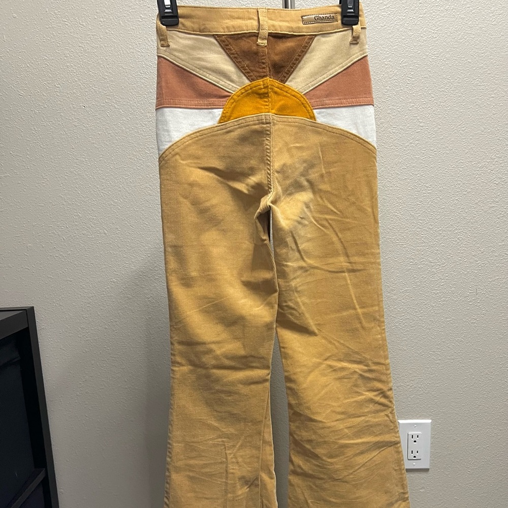 Ghanda Sunburst Corduroy Flare Pants in Tan and Yellow